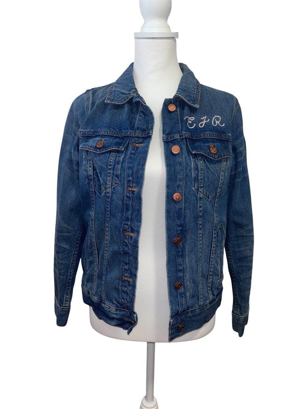 Madewell Embroidered Initial Denim Jacket - Blue size M